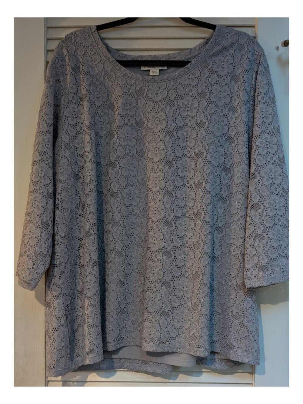 Coldwater Creek Soft Lace Overlay Gray 3/4 Sleeve Blouse | Size 2X 20-22
